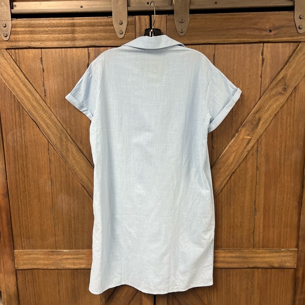 Zeagoo Womens Cotton Shirt Dress Summer Casual Short Sleeve Blue Size Small NWT - Picture 5 of 9